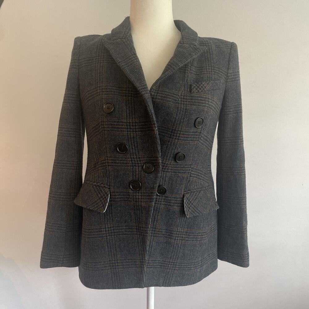 Veronica Beard Yareli Blazer Jacket Wool Glen Plaid Gray Blue Double Breasted 0 - Picture 6 of 9